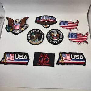 Lot of 9 USA Patriotic Eagle Flag Embroidered Patches Sew On Craft DIY Set